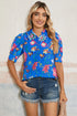 Vibrant Floral Puff Sleeve Button Front Collared Shirt