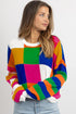 Vibrant Geometric Block And Striped Pullover Sweater