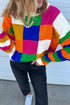 Vibrant Geometric Block And Striped Pullover Sweater