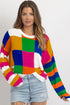 Vibrant Geometric Block And Striped Pullover Sweater