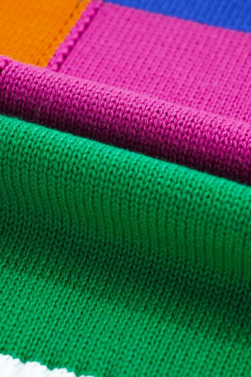 Vibrant Geometric Block And Striped Pullover Sweater