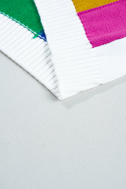 Vibrant Geometric Block And Striped Pullover Sweater