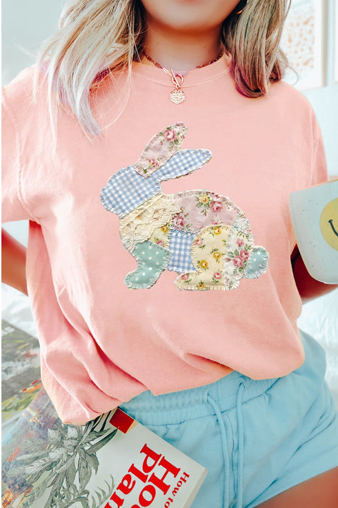 Vibrant Patchwork Bunny Motif Printed Graphic Tee
