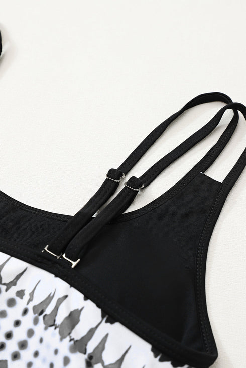 Vibrant Print Double Strap Tankini Top With Matching Swim Shorts Set