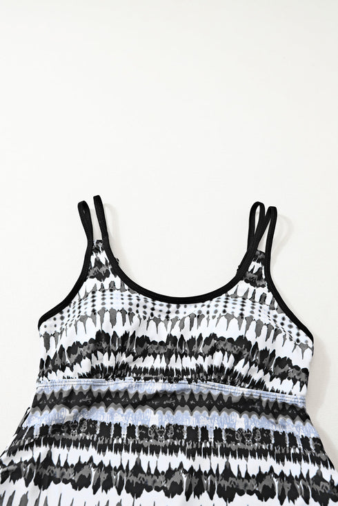 Vibrant Print Double Strap Tankini Top With Matching Swim Shorts Set