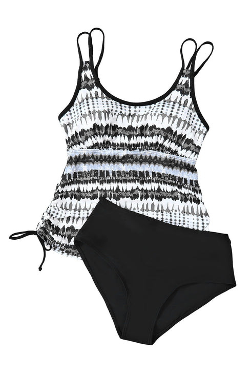 Vibrant Print Double Strap Tankini Top With Matching Swim Shorts Set