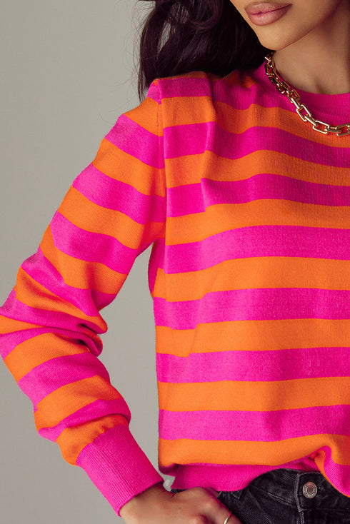 Vibrant Wide Stripe Structured Shoulder Knit Sweater