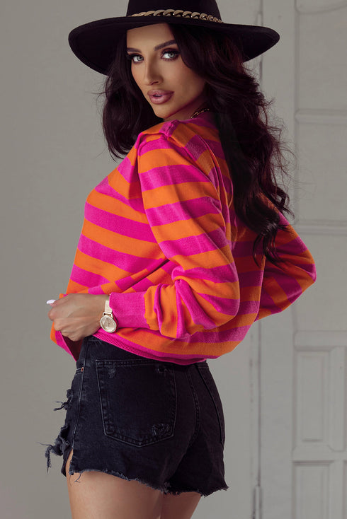 Vibrant Wide Stripe Structured Shoulder Knit Sweater