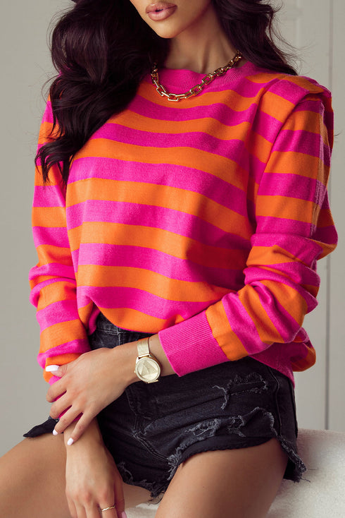 Vibrant Wide Stripe Structured Shoulder Knit Sweater