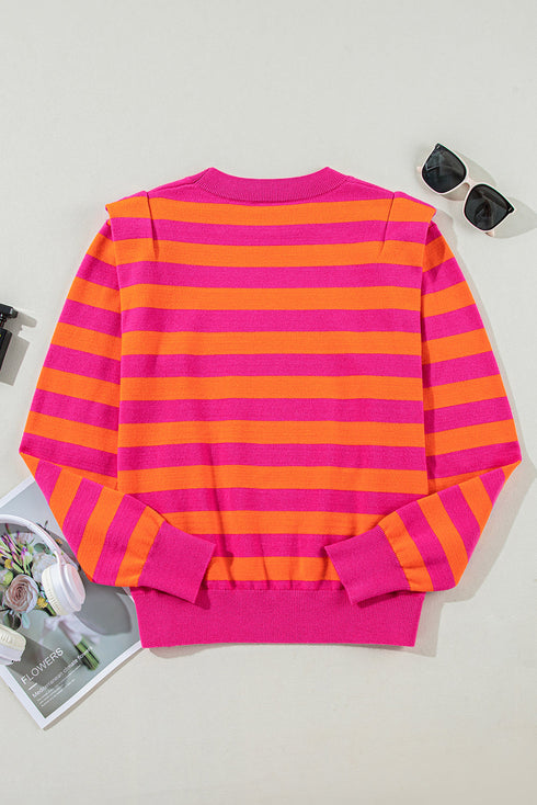Vibrant Wide Stripe Structured Shoulder Knit Sweater