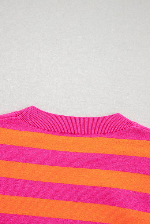 Vibrant Wide Stripe Structured Shoulder Knit Sweater