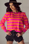 Vibrant Wide Stripe Structured Shoulder Knit Sweater