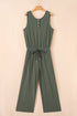 Vineyard Green Buttoned Drawstring Waist Sleeveless Wide Leg Jumpsuit
