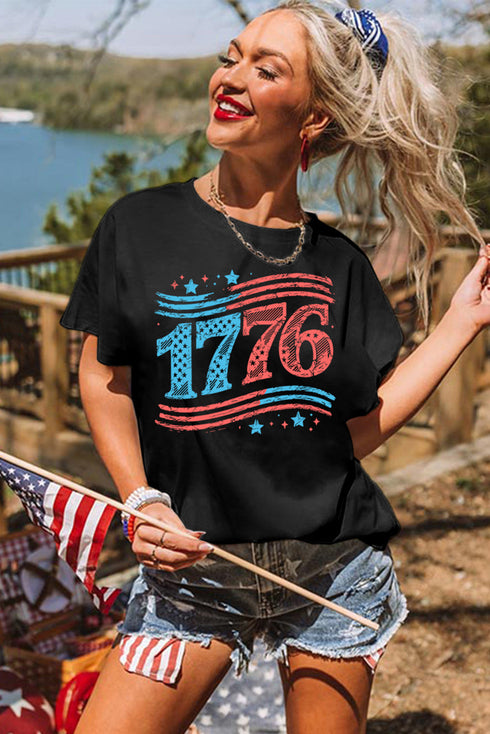 Vintage 1776 Patriotic Stars and Stripes Graphic Tee