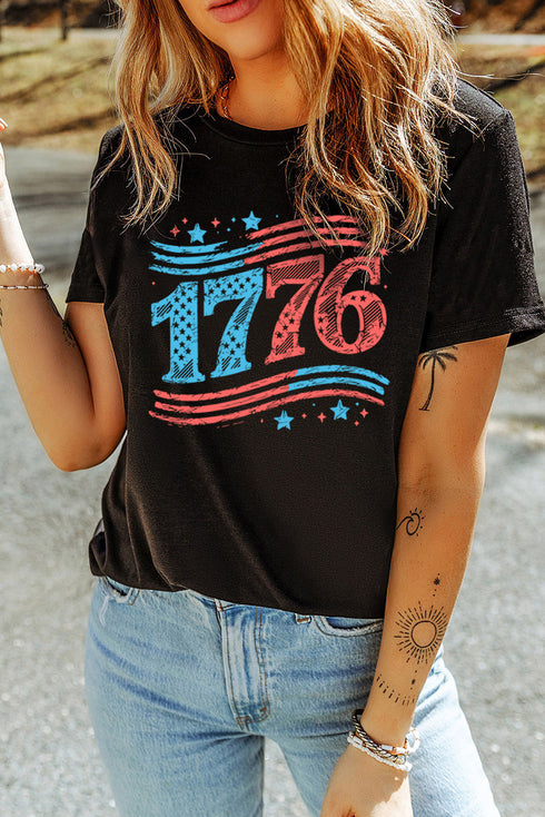 Vintage 1776 Patriotic Stars and Stripes Graphic Tee