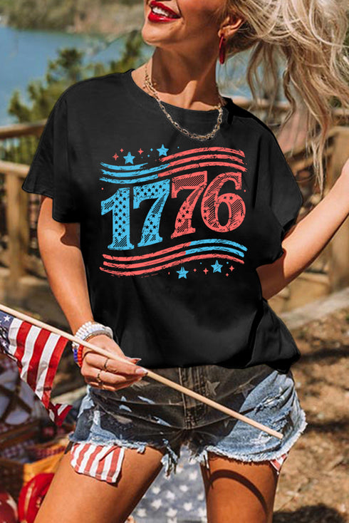 Vintage 1776 Patriotic Stars and Stripes Graphic Tee