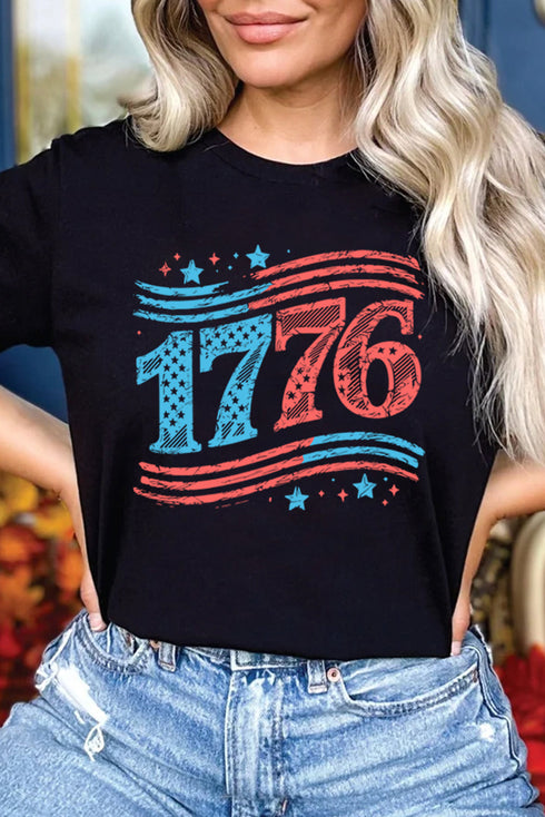 Vintage 1776 Patriotic Stars and Stripes Graphic Tee