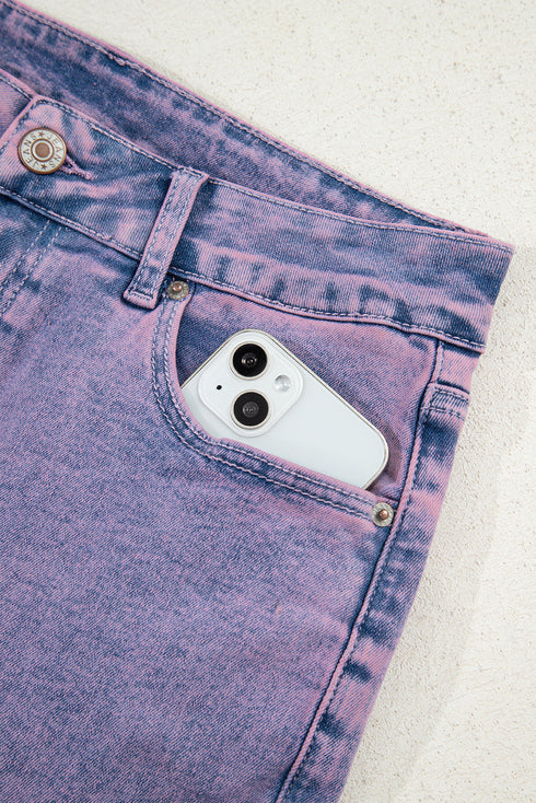 Vintage Acid Wash High Rise Raw Hem Kick Flare Cropped Jeans