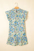 Vintage Botanical Print Pleated Mock Neck Flutter Sleeve Mini Dress