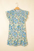 Vintage Botanical Print Pleated Mock Neck Flutter Sleeve Mini Dress