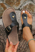 Vintage Faux Leather Buckle Strap Thong Slippers