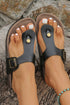 Vintage Faux Leather Buckle Strap Thong Slippers