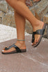 Vintage Faux Leather Buckle Strap Thong Slippers