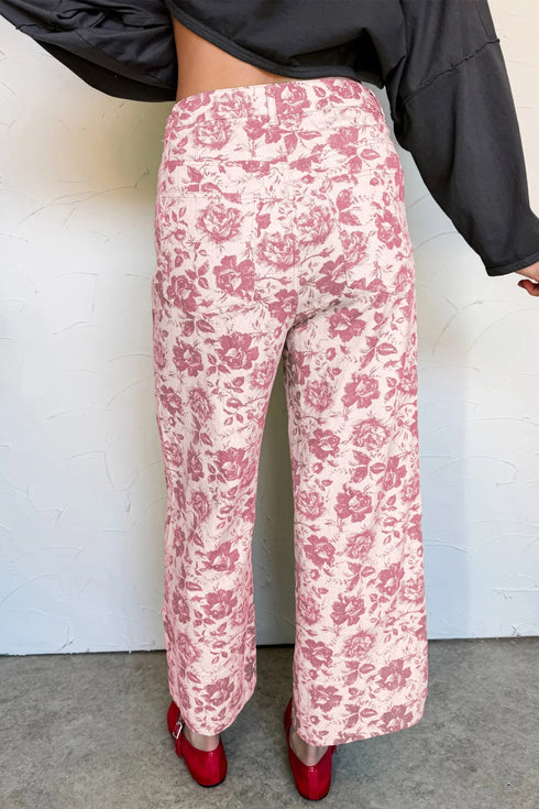 Vintage Floral All Over Print Wide Leg Denim Jeans