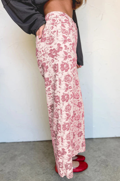 Vintage Floral All Over Print Wide Leg Denim Jeans
