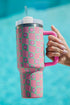 Vintage Floral Checkered Print Large Capacity Alloy Tumbler