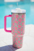 Vintage Floral Checkered Print Large Capacity Alloy Tumbler
