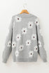 Vintage Floral Knit Embroidered Half Zip Sweater