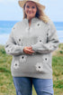 Vintage Floral Knit Embroidered Half Zip Sweater