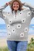 Vintage Floral Knit Embroidered Half Zip Sweater