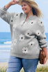 Vintage Floral Knit Embroidered Half Zip Sweater