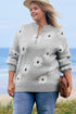 Vintage Floral Knit Embroidered Half Zip Sweater