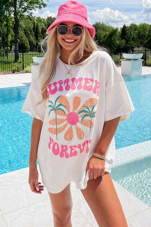 Vintage Floral Letter Print Cotton Blend Graphic Tee