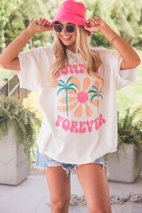 Vintage Floral Letter Print Cotton Blend Graphic Tee