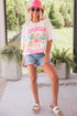 Vintage Floral Letter Print Cotton Blend Graphic Tee