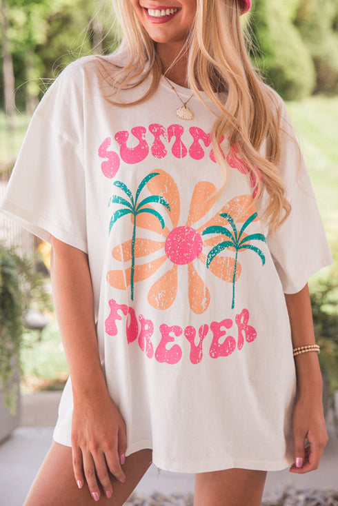 Vintage Floral Letter Print Cotton Blend Graphic Tee