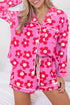 Vintage Floral Long Sleeve Collared Button Down Pajama Set