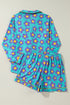Vintage Floral Long Sleeve Collared Button Down Pajama Set