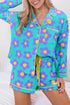 Vintage Floral Long Sleeve Collared Button Down Pajama Set