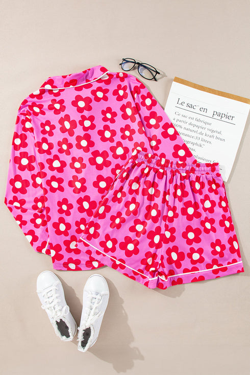 Vintage Floral Long Sleeve Collared Button Down Pajama Set