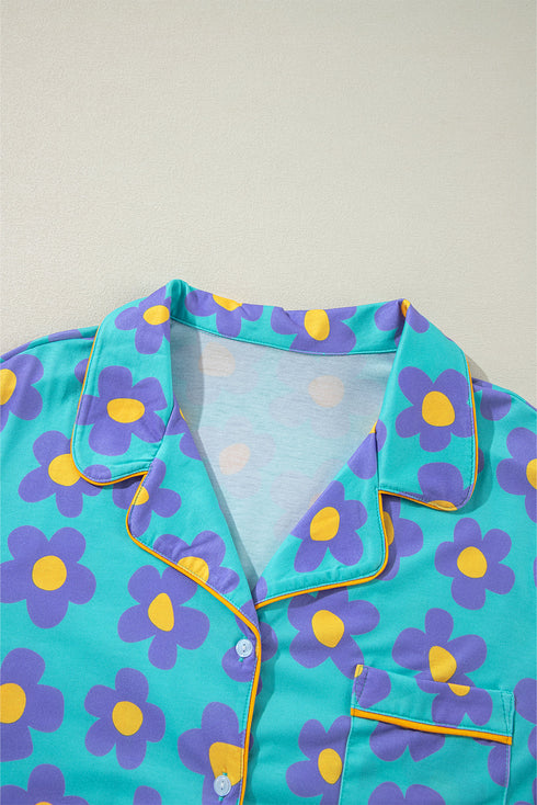 Vintage Floral Long Sleeve Collared Button Down Pajama Set
