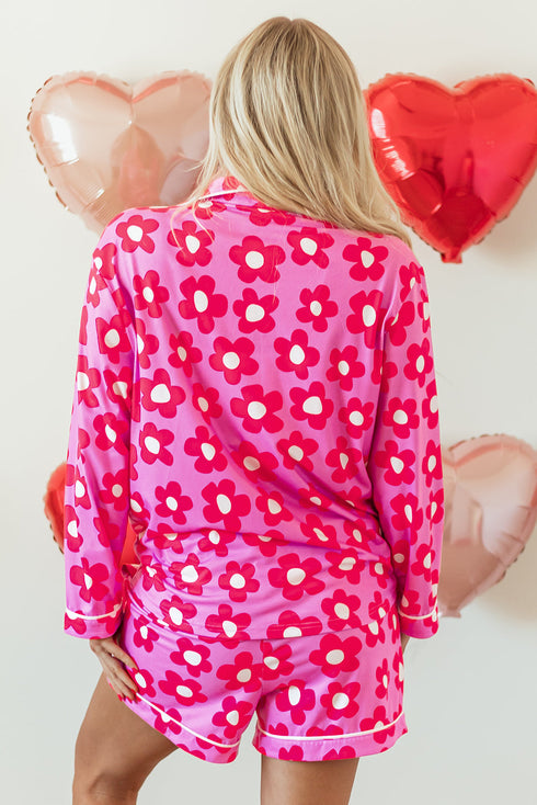 Vintage Floral Long Sleeve Collared Button Down Pajama Set