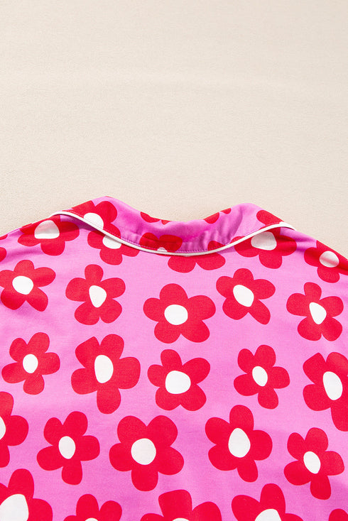 Vintage Floral Long Sleeve Collared Button Down Pajama Set