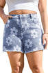 Vintage Floral Pattern High Waist Raw Hem Denim Bottoms