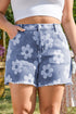 Vintage Floral Pattern High Waist Raw Hem Denim Bottoms