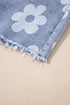 Vintage Floral Pattern High Waist Raw Hem Denim Bottoms